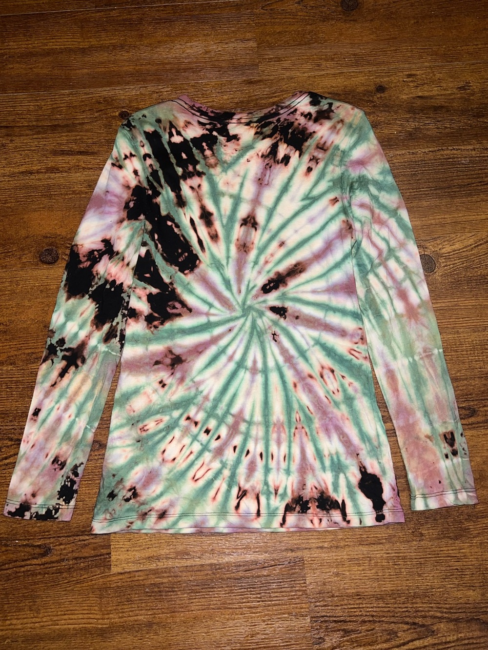 Handmade Tie-Dye Spiral Earthy Black Green Long Sleeve Shirt Boho Grunge Size M - Picture 5 of 10